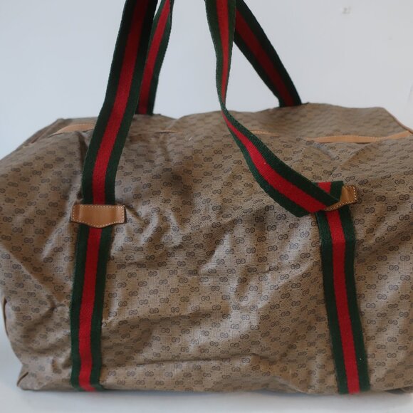 Authentic Women Gucci Micro GG Neutral Beige Web Canvas Leather Micro Duffle Bag - Picture 2 of 16